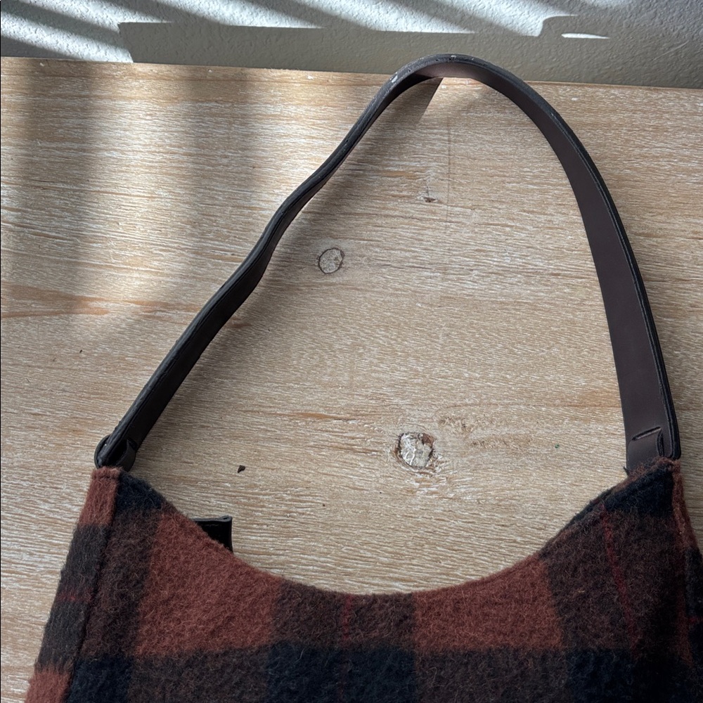 Vintage Plaid Wool Shoulder Bag - Brown and Black - Picture 10 of 16